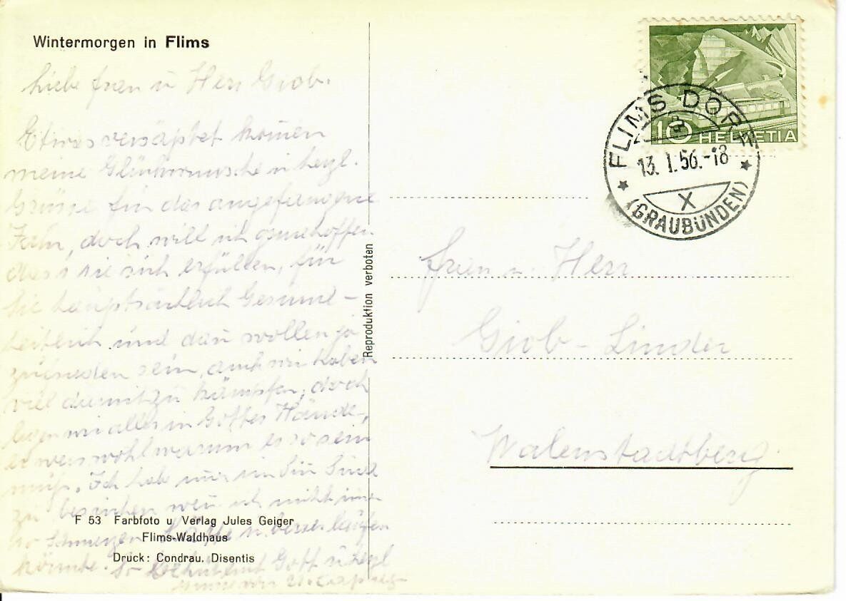 Cartoline postali: Wintermorgen in Flims – Usato da Hochdorf venduto da Ziegel-16 1