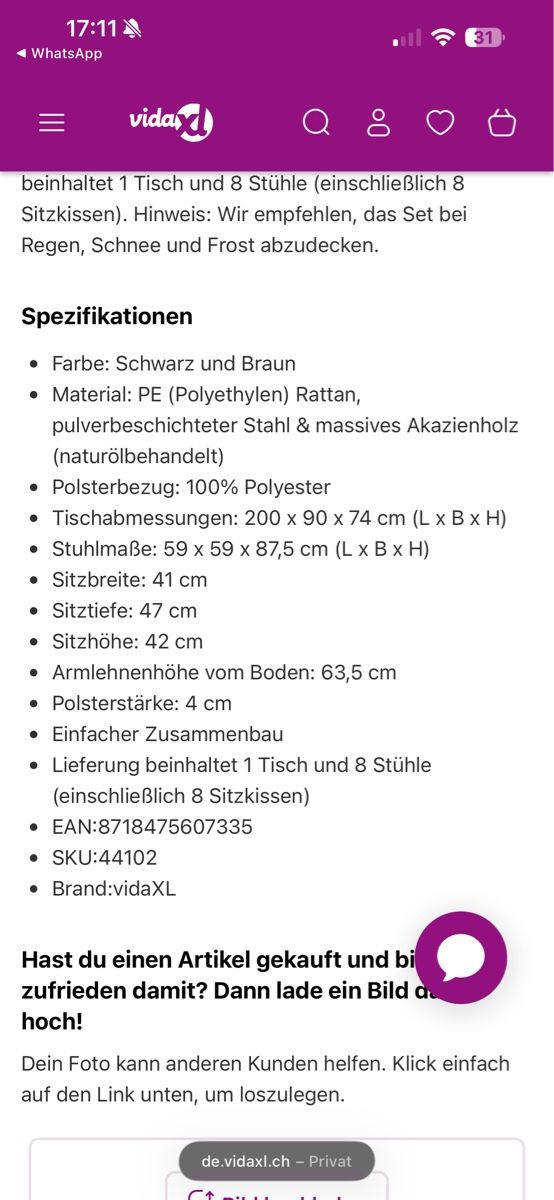 Tischset: Gartentisch Set mit 8Stühlen – Gebraucht aus Frauenfeld von fer_25n7 5
