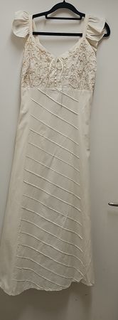 Mexikanische Vintage Maxi Dress weiß mit Stickerei 
