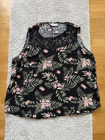 Damen Top Blumenmuster Schwarz Grösse54 Spitze
