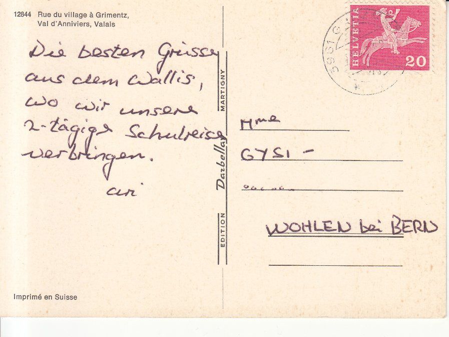 Cartoline postali: Grimentz 1963 – Usato da Bürglen TG venduto da StampGraf 1