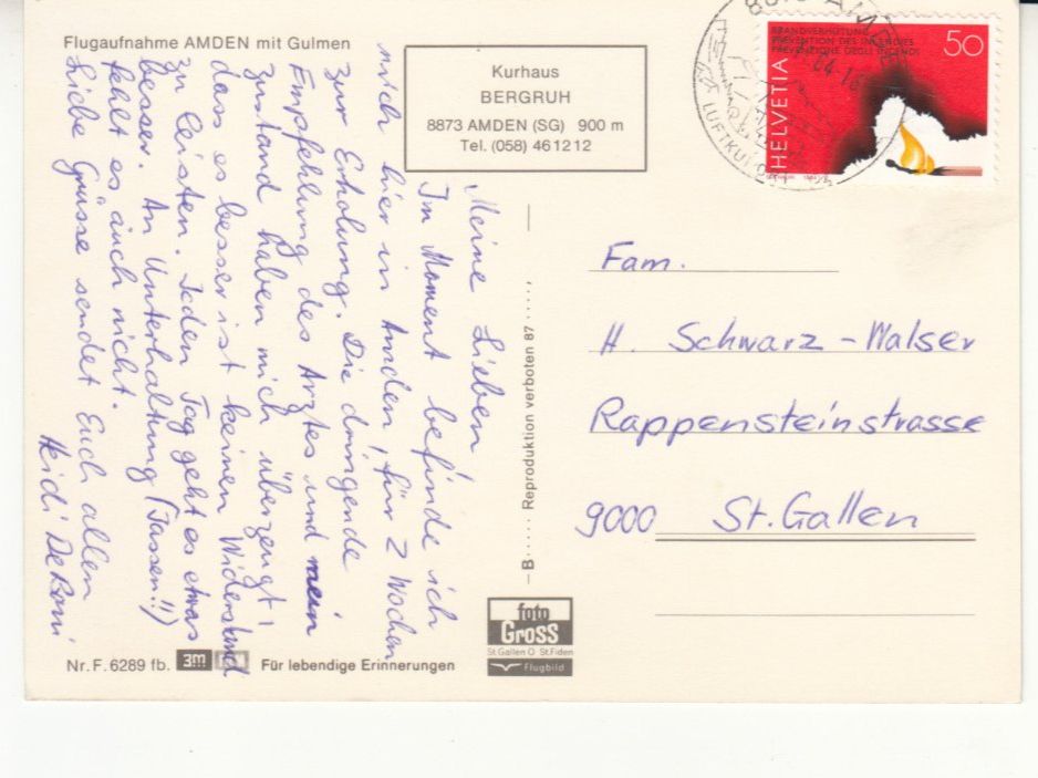 Cartoline postali: Amden Flugaufnahme 1984 – Usato da Bürglen TG venduto da StampGraf 1