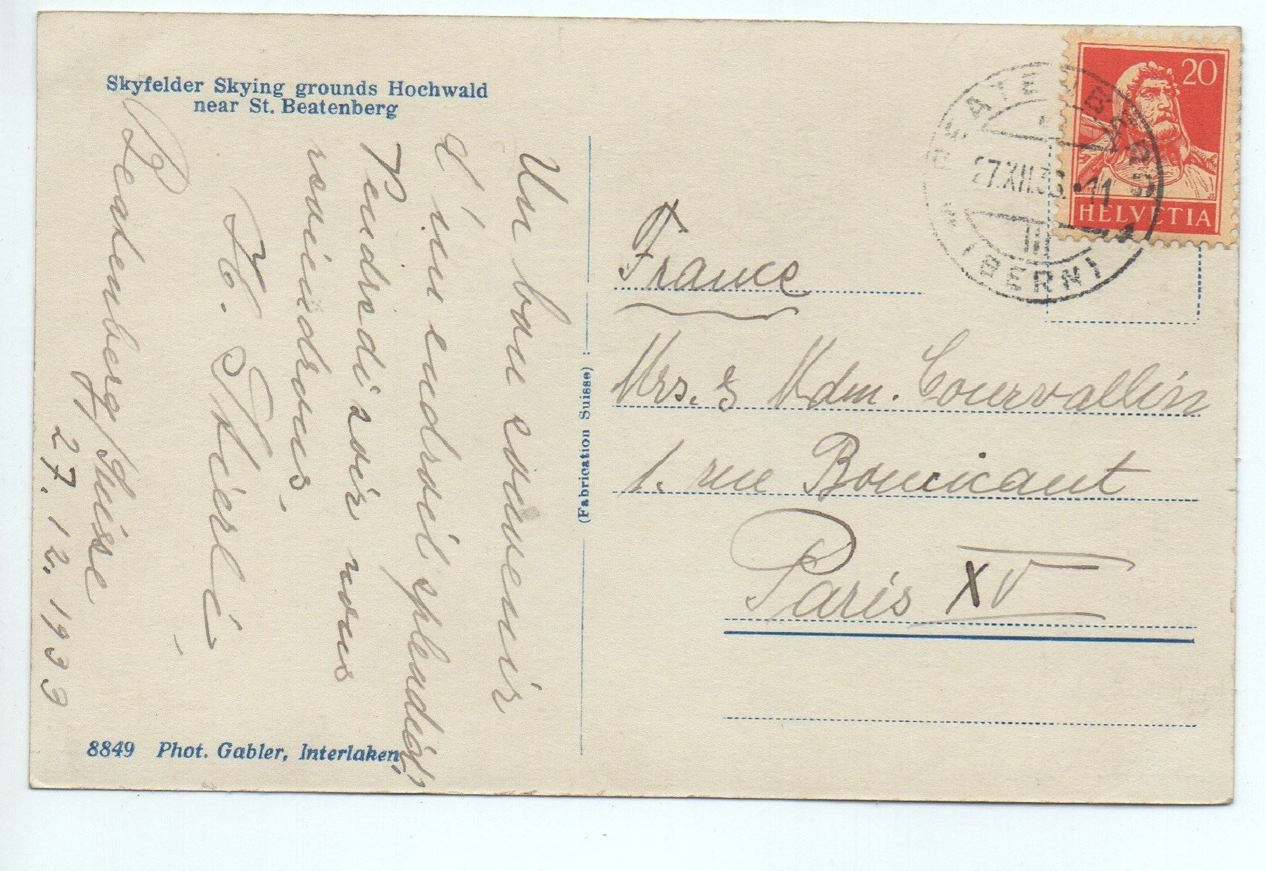 Cartoline postali: ST. BEATENBERG Ski-Läufer Hochwacht – Usato da Jona venduto da philajona 1