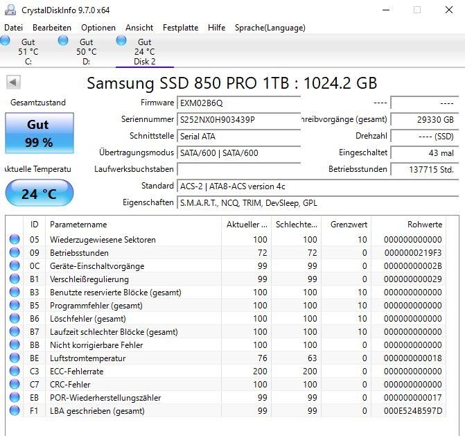 Samsung Harddisks: Samsung SSD 850 Pro 1.0TB – Gebraucht aus Gossau SG von luuuda_chris 2