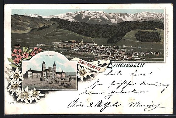 Cartoline postali: Litho Einsiedeln, Kloster, Panorama mit  – Usato da Berlin venduto da bartko-reher