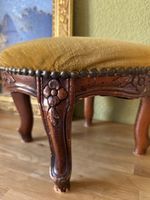 Cute Antique Ottoman’s Footstool, Wooden Frame, Velvet Seat