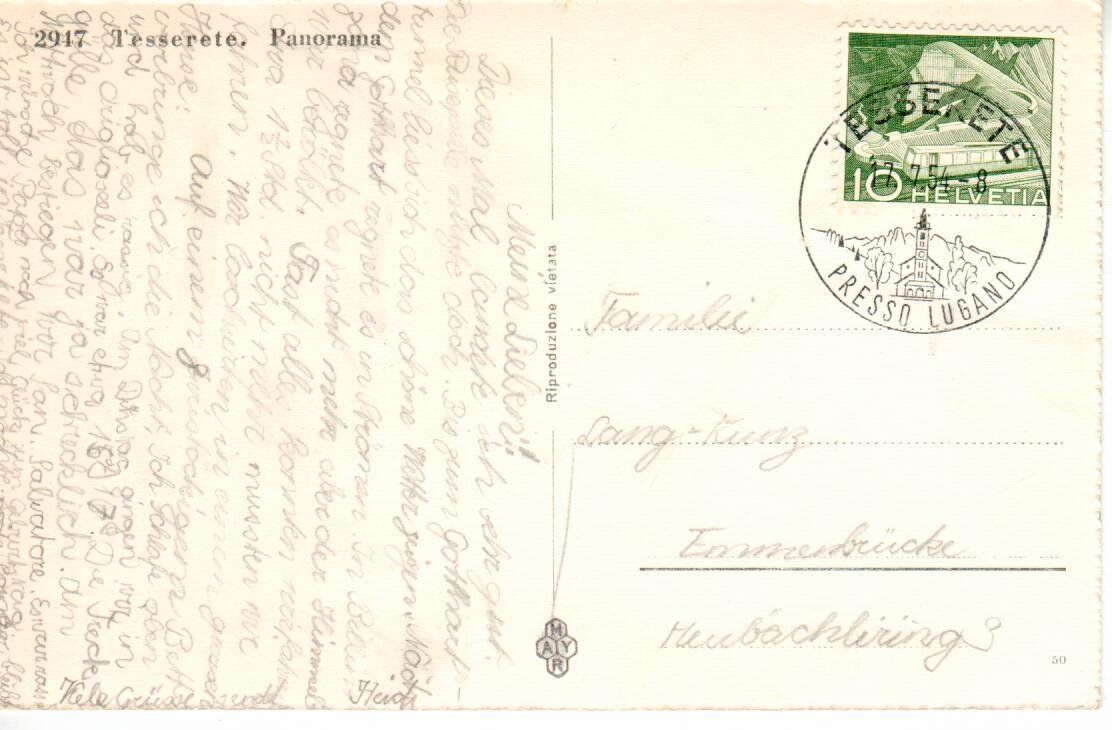 Ansichtskarten: Tesserete 1954 – Gebraucht aus Wolhusen von Curver9 1