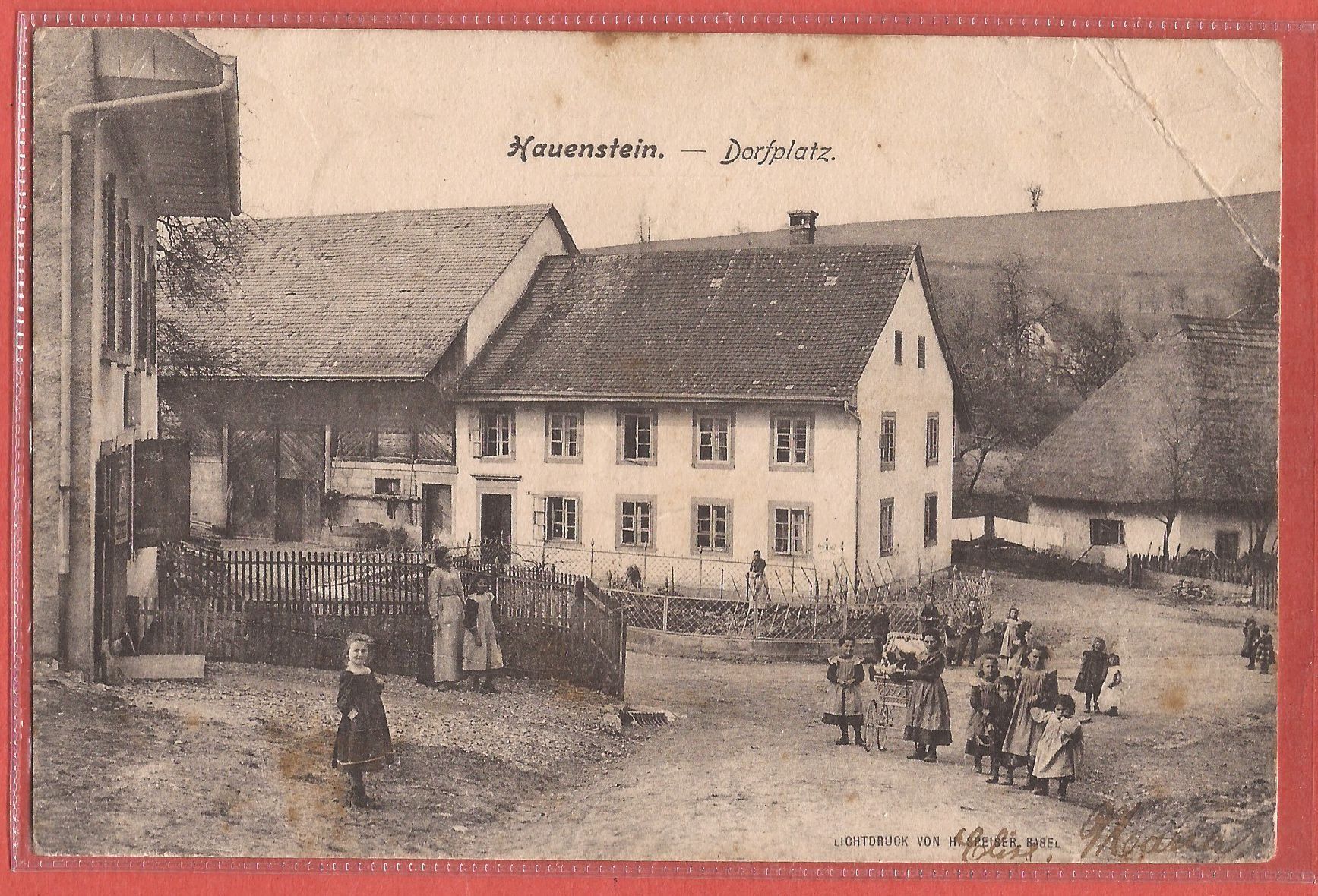 Cartoline postali: Hauenstein - Dorfplatz mit Kindern - 1907 – Usato da Fislisbach venduto da Porano