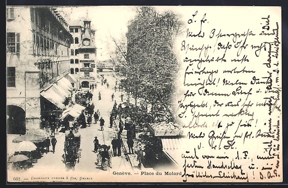Cartoline postali: AK Genève, Place du Molard, 1900 – Usato da Berlin venduto da bartko-reher