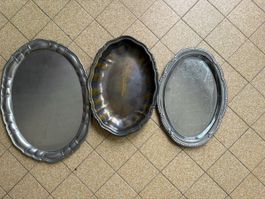 3x Servierteller / Anlassteller, silberfarben, Vintage, Rari