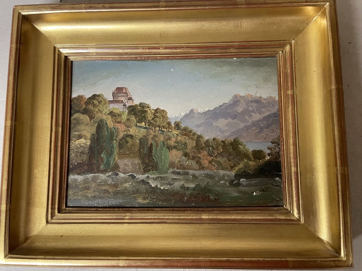 Dipinti: Gemälde Schloss Landschaft mit Gebirge – Usato da Hindelbank venduto da chinok01