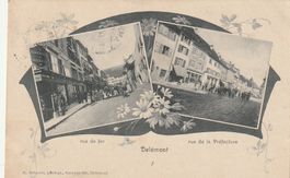 Antike Ansichtskarte von Delemont mit 2 Ansichten Top