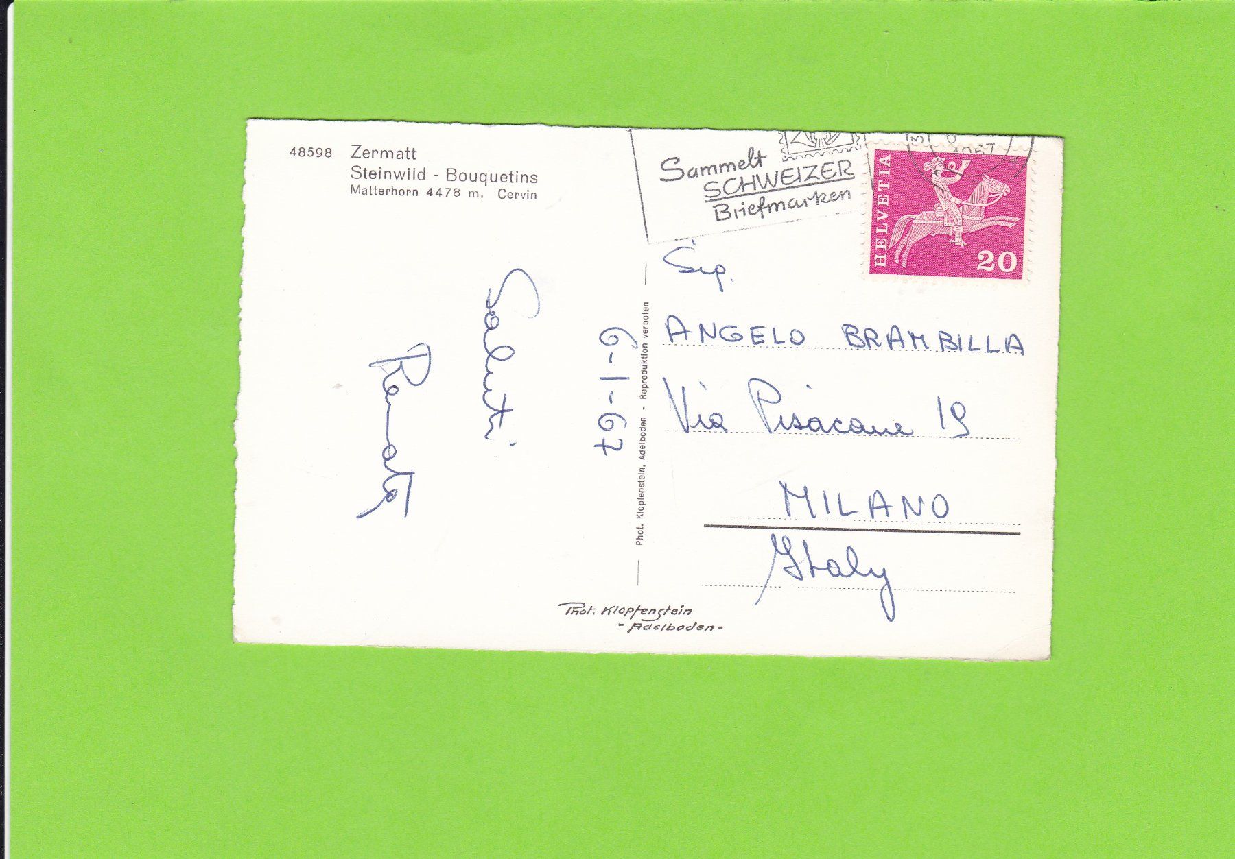 Cartoline postali: Zermatt-Steinwild – Usato da St. Peterzell venduto da neckertal 1