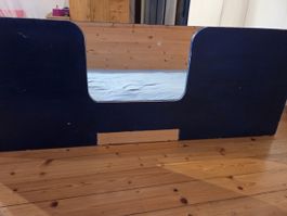 Kinderbett Holzbett blau selbstgemacht 