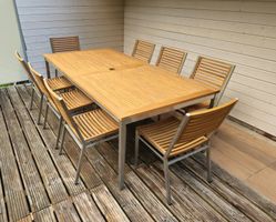Gartentisch mit 8 Stapelstühle Teak/Edelstahl "Barlow Tyrie"