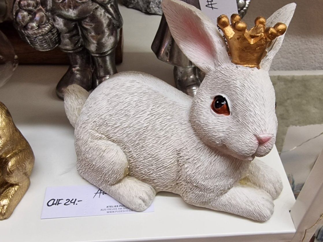 Statuette: Hase mit goldener Krone – Nuovo e nell'imballaggio originale da Schaffhausen venduto da AtelierPudesco