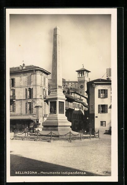 Cartoline postali: AK Bellinzona, Monumento Indipendenza – Usato da Berlin venduto da bartko-reher