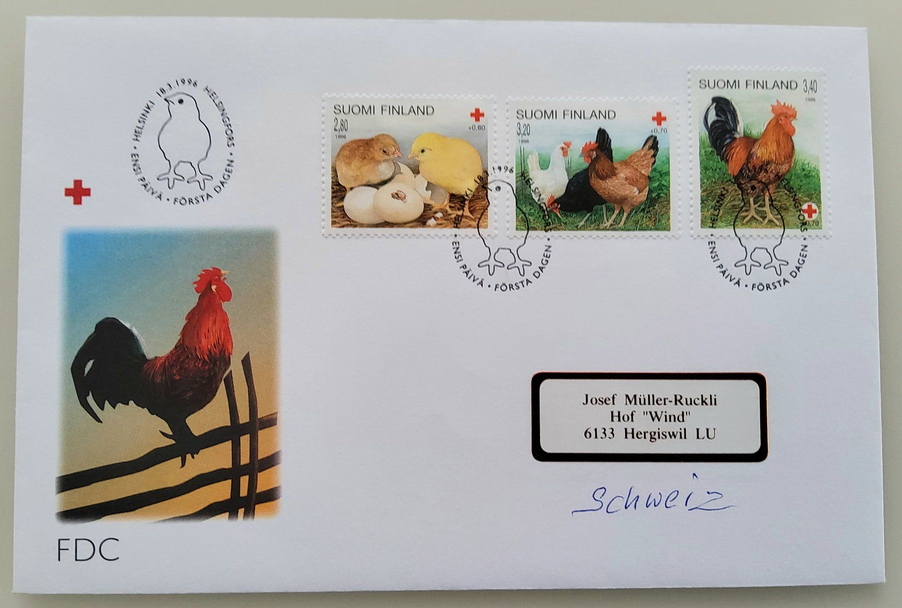 Tutti i francobolli: Finnland Rotes Kreuz 1996, FDC – Usato da Buchrain venduto da mue_kru