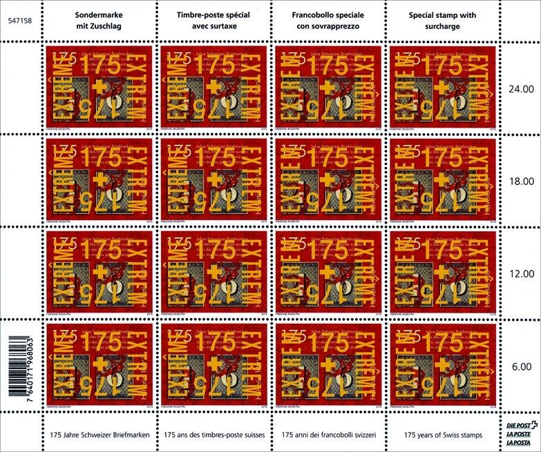 Briefmarken CHF 1.20 «125 Jahre Alberto Giacometti», Bogen mit 20 Marken ** Postfrisch