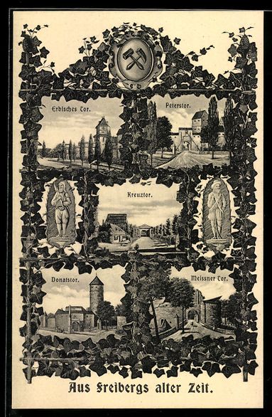 Cartoline postali: Grusskarten-AK Freiberg, Erbisches Tor,  – Usato da Berlin venduto da bartko-reher