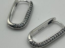 Boucles d'oreilles créoles ovales strass en Argent 925