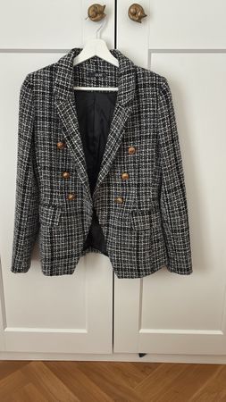 Blazer Quiz black and white tweed double breasted jacket S 