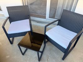 Gartenmöbel Rattan-Optik 2 Stühle Tisch