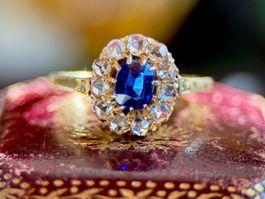 Sale! Antik Saphir-Diamant-Ring , 14K Gold