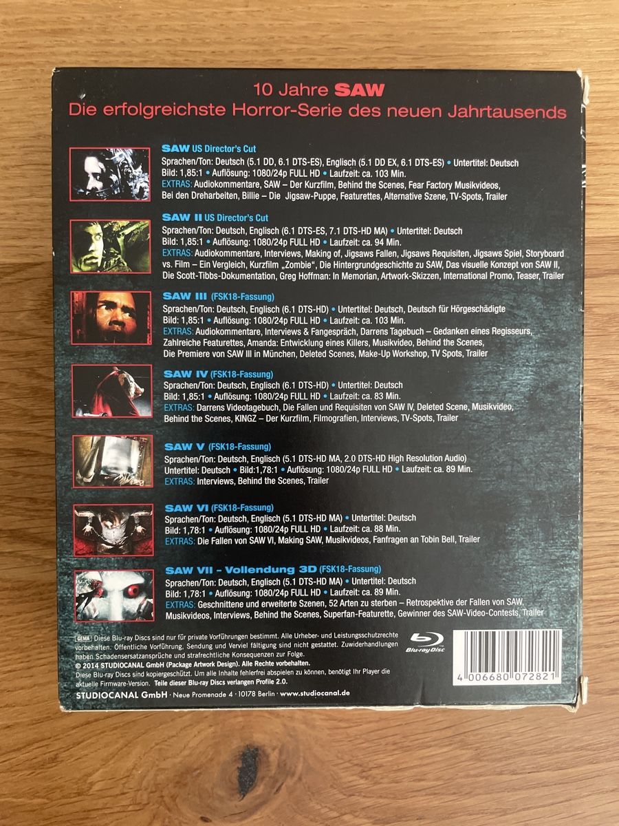 Tutti i DVDs: Saw 1-7 Collection BluRay – Usato da Hagendorn venduto da masterchieff 1