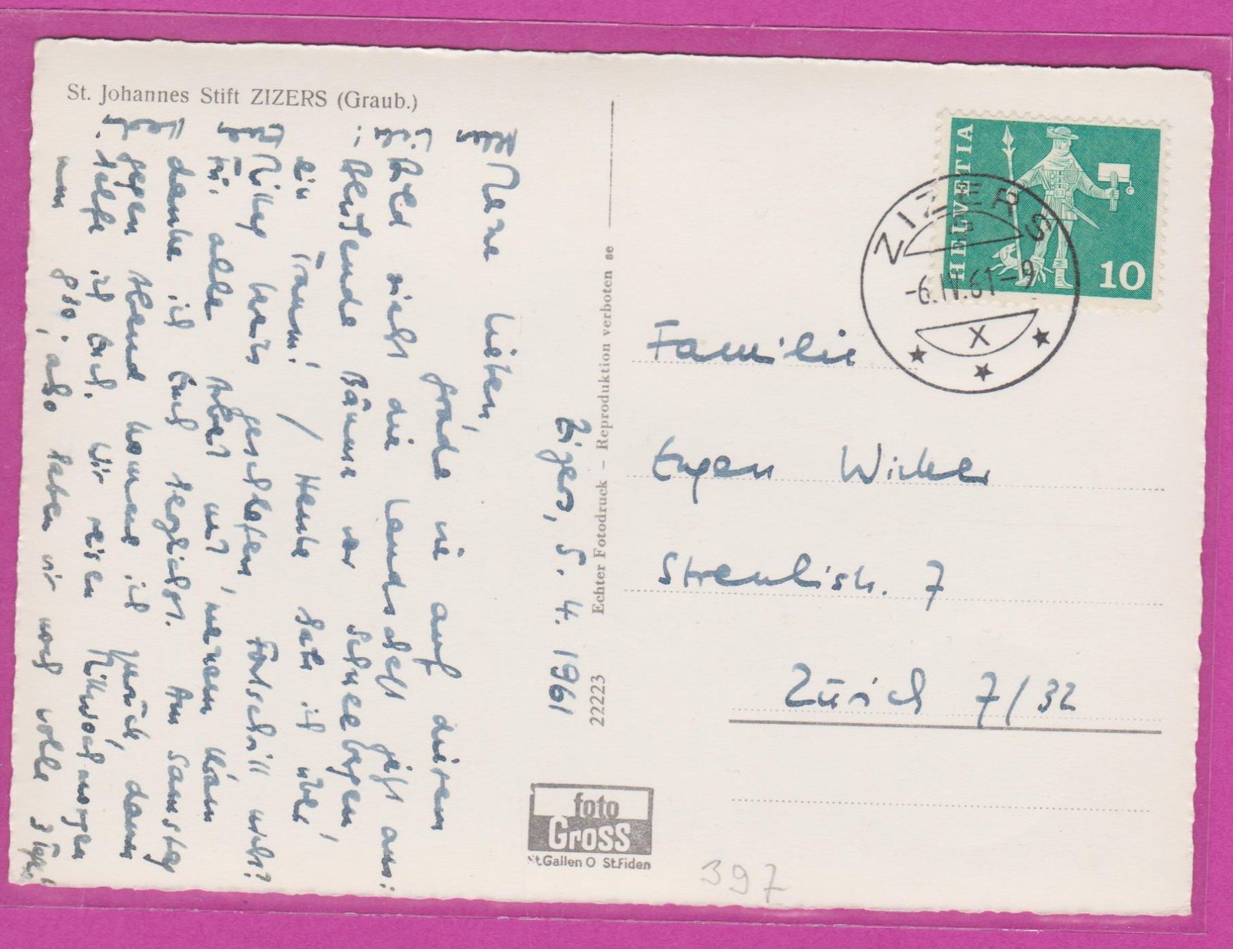 Cartoline postali: Zizers    -    alte Ansichtskarte von 1961 – Usato da Vitznau venduto da Ropaku 1