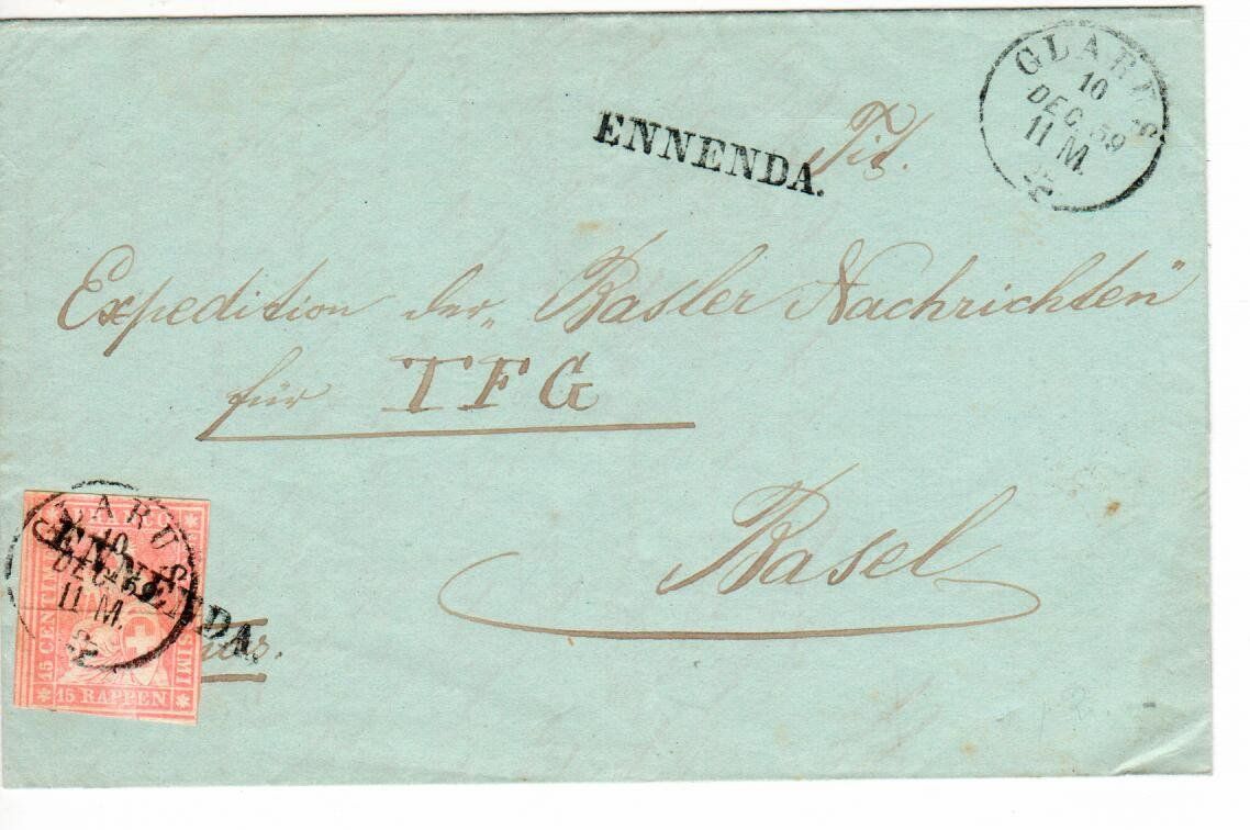 Tutti i francobolli: Strubelbrief Glarus - Ennenda - Basel  1859 – Usato da Wolhusen venduto da Curver9