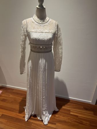 Edles weisses Spitzenkleid mit Perlen 34/36 Hochzeitskleid S
