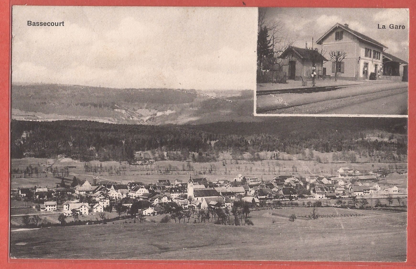 Cartoline postali: Bassecourt mit Bahnhof - La Gare - 1915 – Usato da Fislisbach venduto da Porano