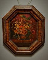 Vintage Blumenstillleben im Old-Master-Stil, Oktogonrahmen