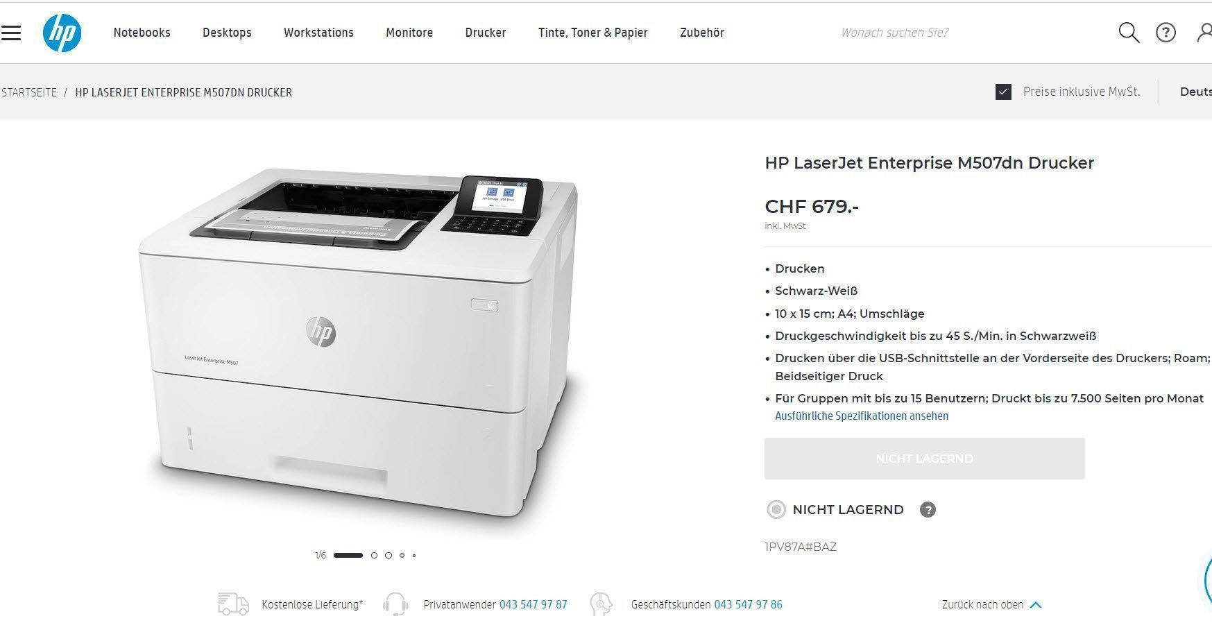 Hewlett Packard Drucker: HP LaserJet Enterprise M507dn, Neu/Originalverpackt – Neu und originalverpackt aus Glattbrugg von copytron 7
