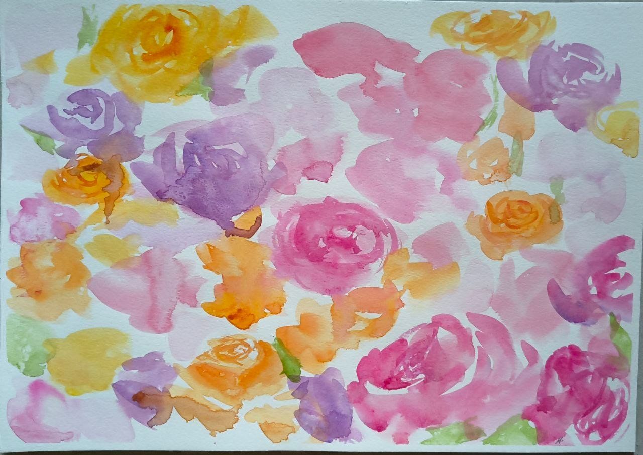 Dipinti: Rosen Aquarell Bild – Nuovo e nell'imballaggio originale da Zürich venduto da Margacrea
