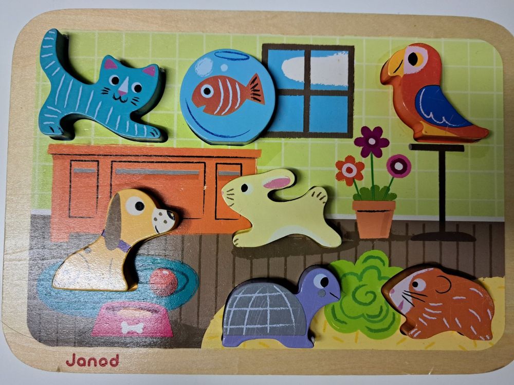 Educa 2x16 Teile Holzpuzzle 'Haustiere' – Für Kinder Ab 3 Jahren, Je Puzzle 26x18 Cm – ökologisches Holz