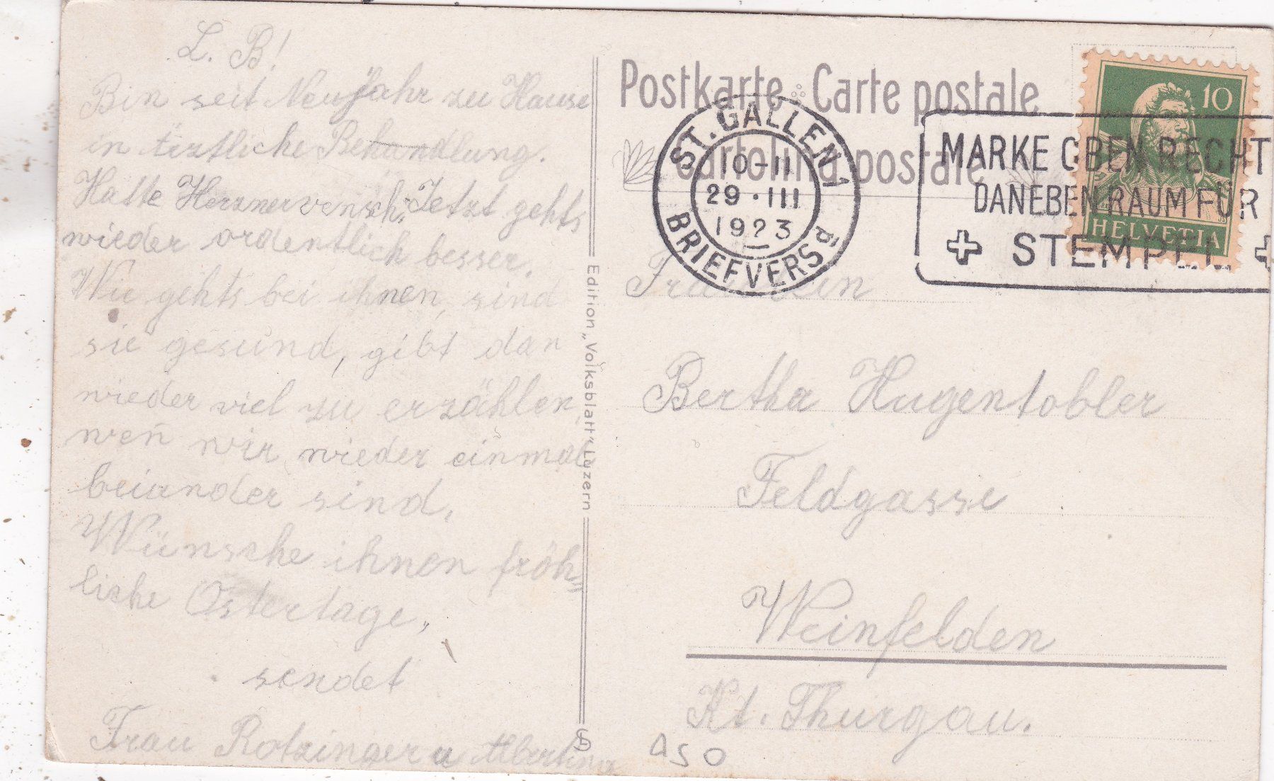 Cartoline postali: Kitsch Kunst Blumenschale 1923 – Usato da Herisau venduto da Lisegrat2008 1