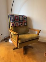 Armchair mustard velvet wood frame ottoman included