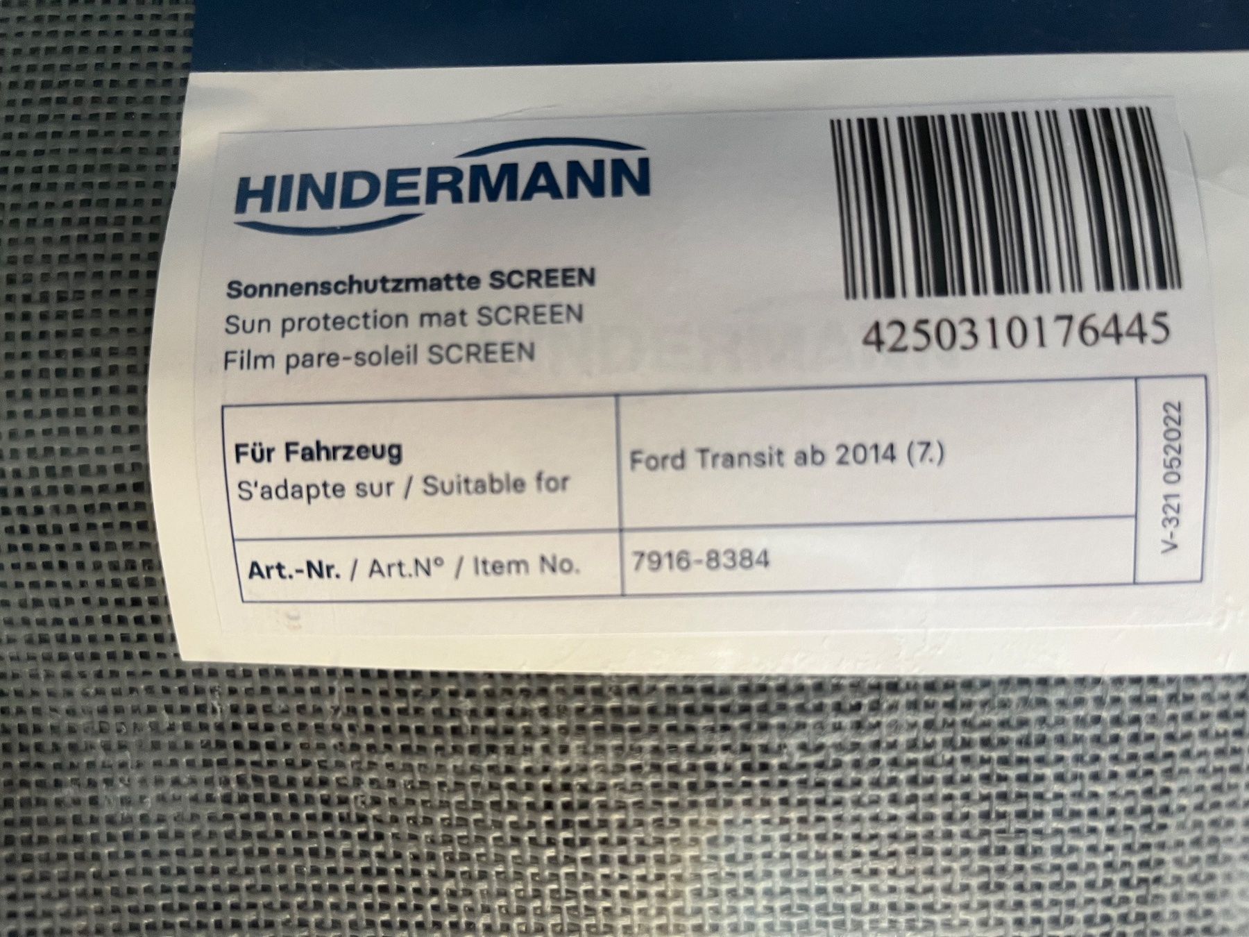 Mobilhome: Hindermann Sonnenschutz Matte "Screen", Ford Transit ab 2014 – Neu und originalverpackt aus Altdorf UR von Pax8 2