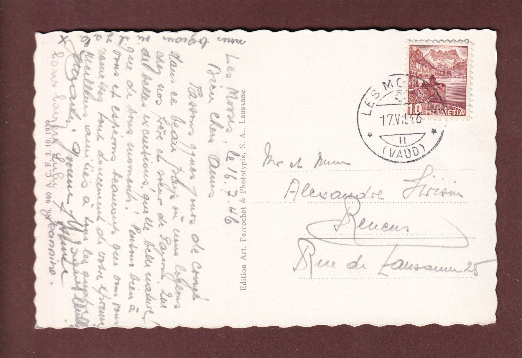 Ansichtskarten: COL DES MOSSES - 1946 – Gebraucht aus Pully von nicecards-shop 1
