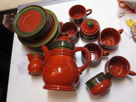 Kaffee-Service, rustikal, für 6 personen, rot/grün