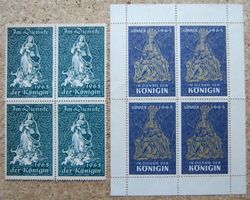 BOGEN + 4ER-BLOCK VIGNETTE "IM DIENSTE DER KÖNIGIN 1965" PF