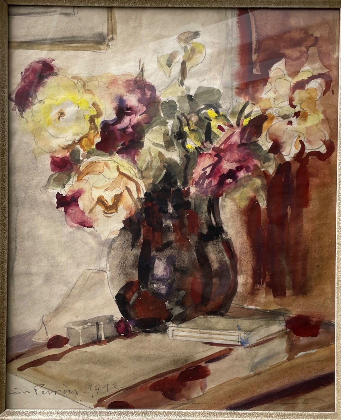 Dipinti: Léon Perrin aquarelle roses 1942 – Usato da Biel/Bienne venduto da galaq 3