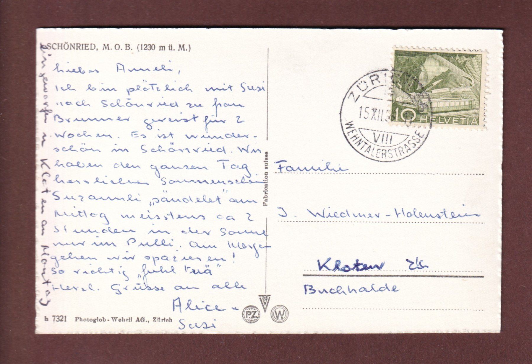 Cartes postales: SCHÖNRIED - 1959 – D'occasion à Pully par nicecards-shop 1
