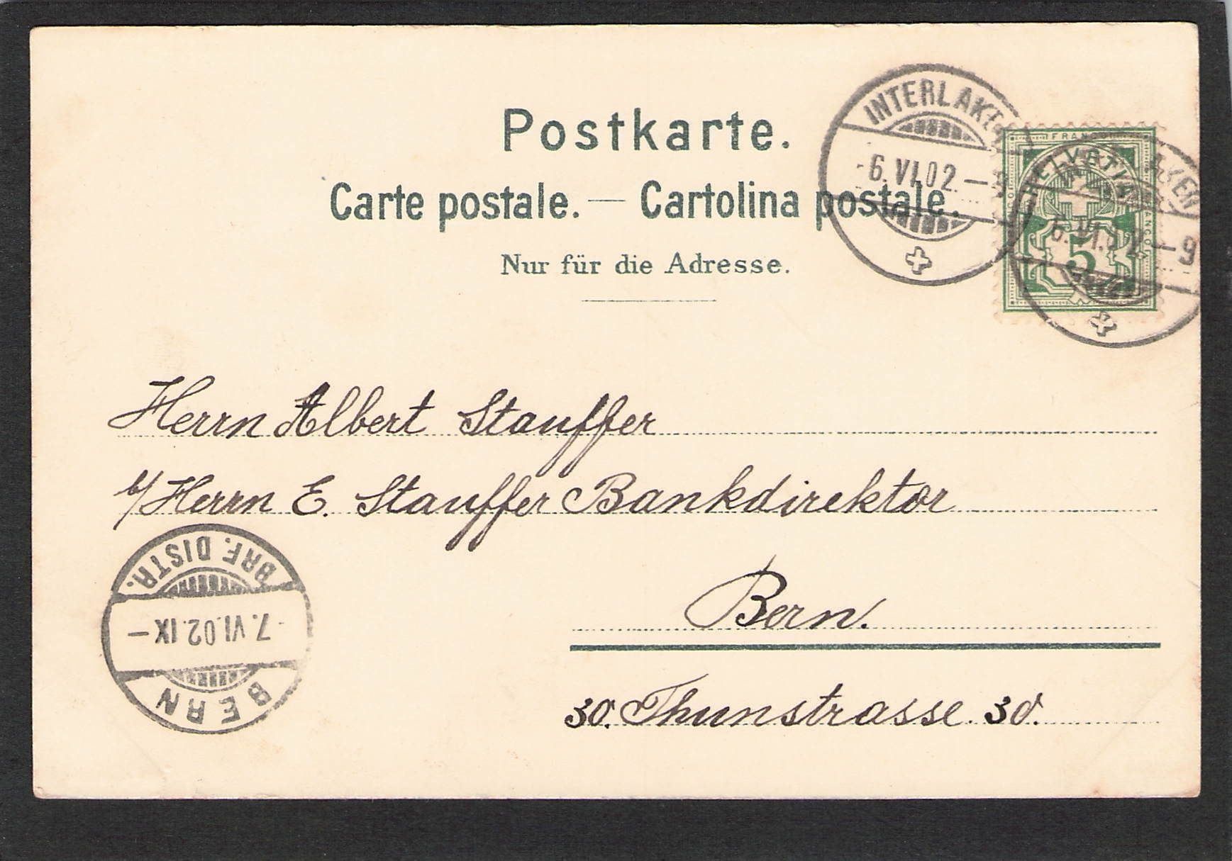Cartoline postali: AK,BE Interlaken und Jungfrau , 1902 – Usato da Reichenburg venduto da Pipo-67 1