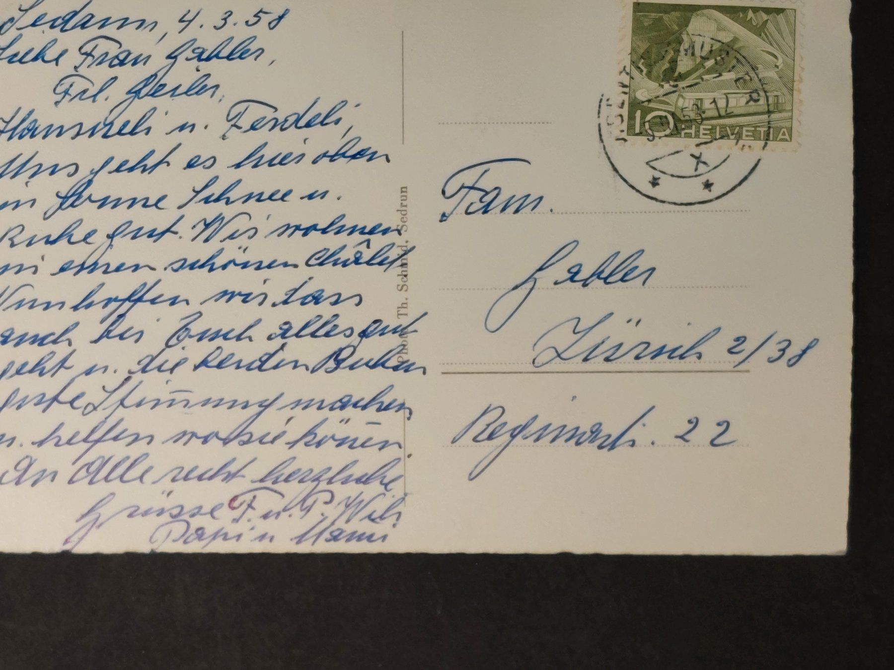 Cartoline postali: AK gelaufen, Sedrun, 1958 – Usato da Obfelden venduto da Funke2 1