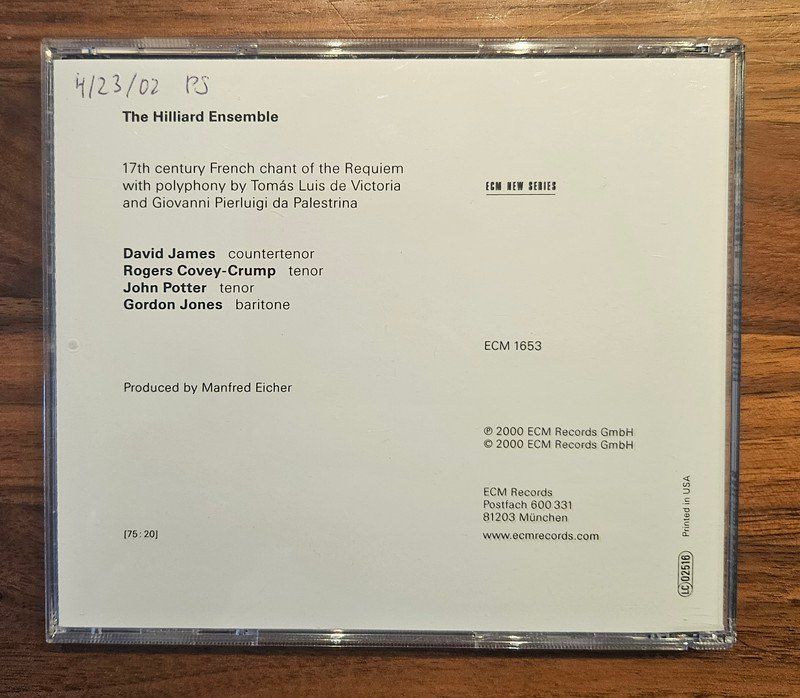 CD: CD Klassik: The Hilliard Ensemble: "In Paradisum" – Usato da Zürich venduto da phillyboy2007 1