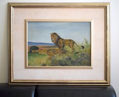 TOP GARTMEIER Löwen-Paar Savanne Ölgemälde antik 1924