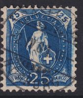 Stehende Helvetia 73D 25c Voll-⦿ Basel Horburg, blaue Fleckn